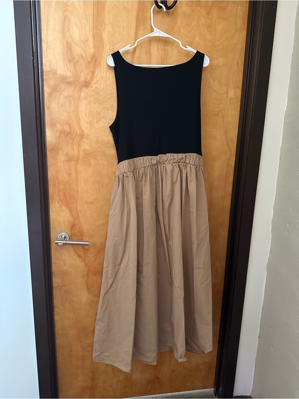 LOFT Black & Tan Sleeveless Midi Dress with Waist Tie - Picture 3 of 3